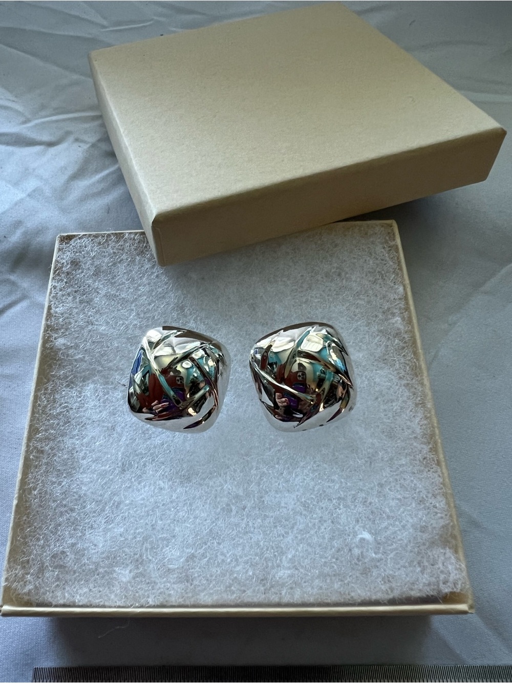 Sterling Silver 925 woven square shaped twist post earrings, vintage.